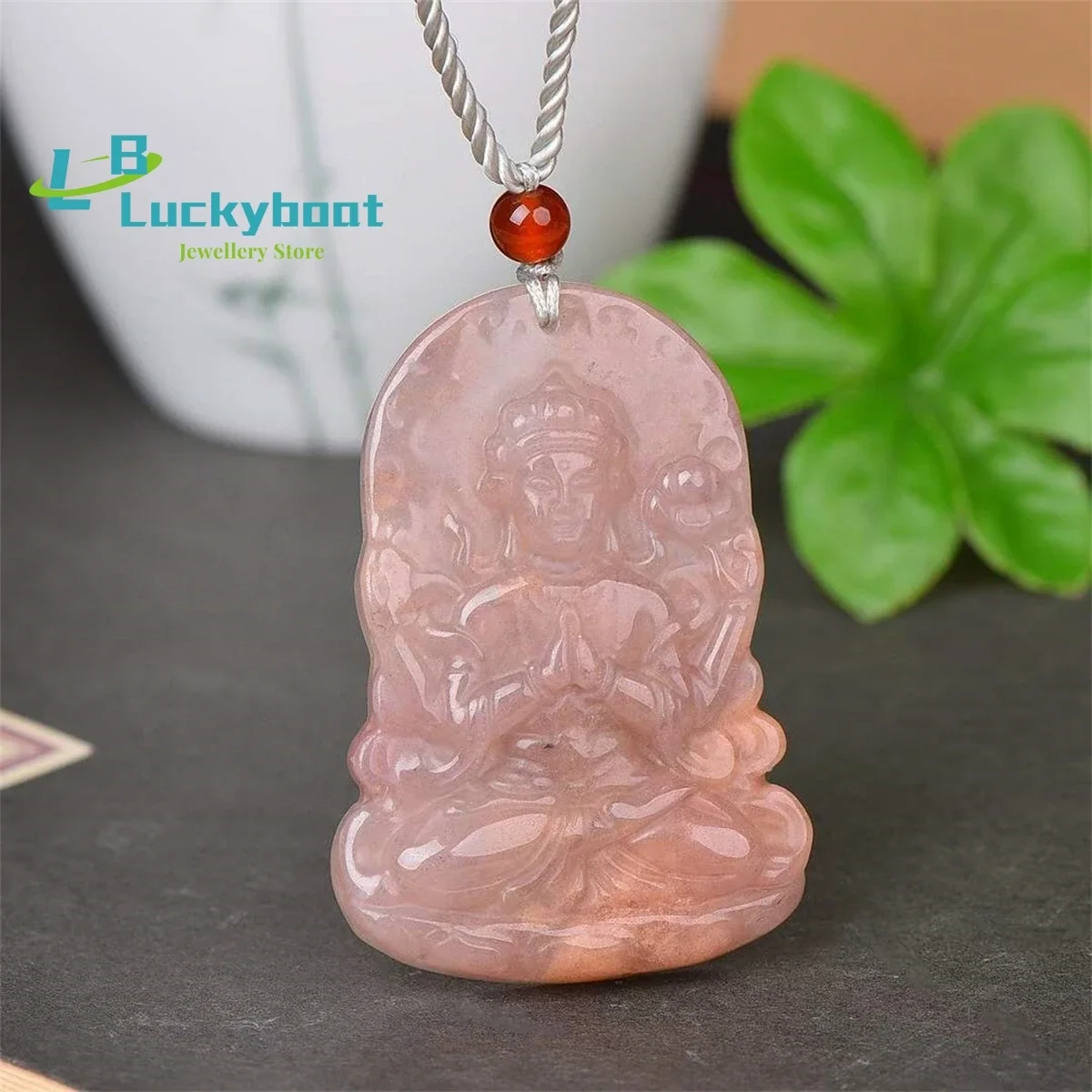 

Кулон Гуаньинь из натурального золота, шелка и нефрита с четырьмя руками, простой и элегантный, персонализированный, модный, универсальный для мужчин и женщин