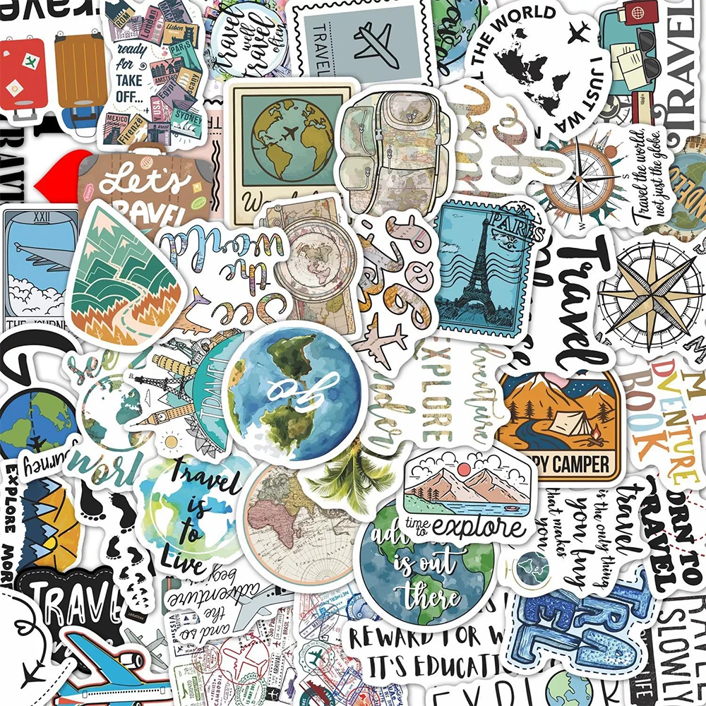 10/30/50PCS Cute Cartoon World Travel Stickers Waterproof Decals DIY Laptop Motorcycle Phone Case Bike Decoration Sticker Toys