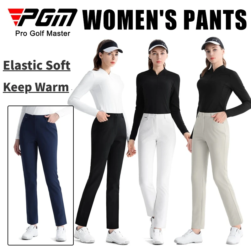 PGM Golf Pants Women's Winter Keep Warm Golf Pants Ladies Elastic Ball Pencil Trousers High Waist Slim Casual Sweatpants XS-XL