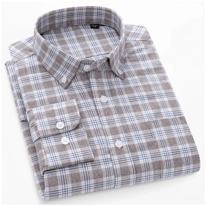 

TFETTERS Brand 2025 Spring Long Sleeve Soft Shirts Men 100% Cotton Business Oxford Shirts Man Plaid Designer Clothes Men