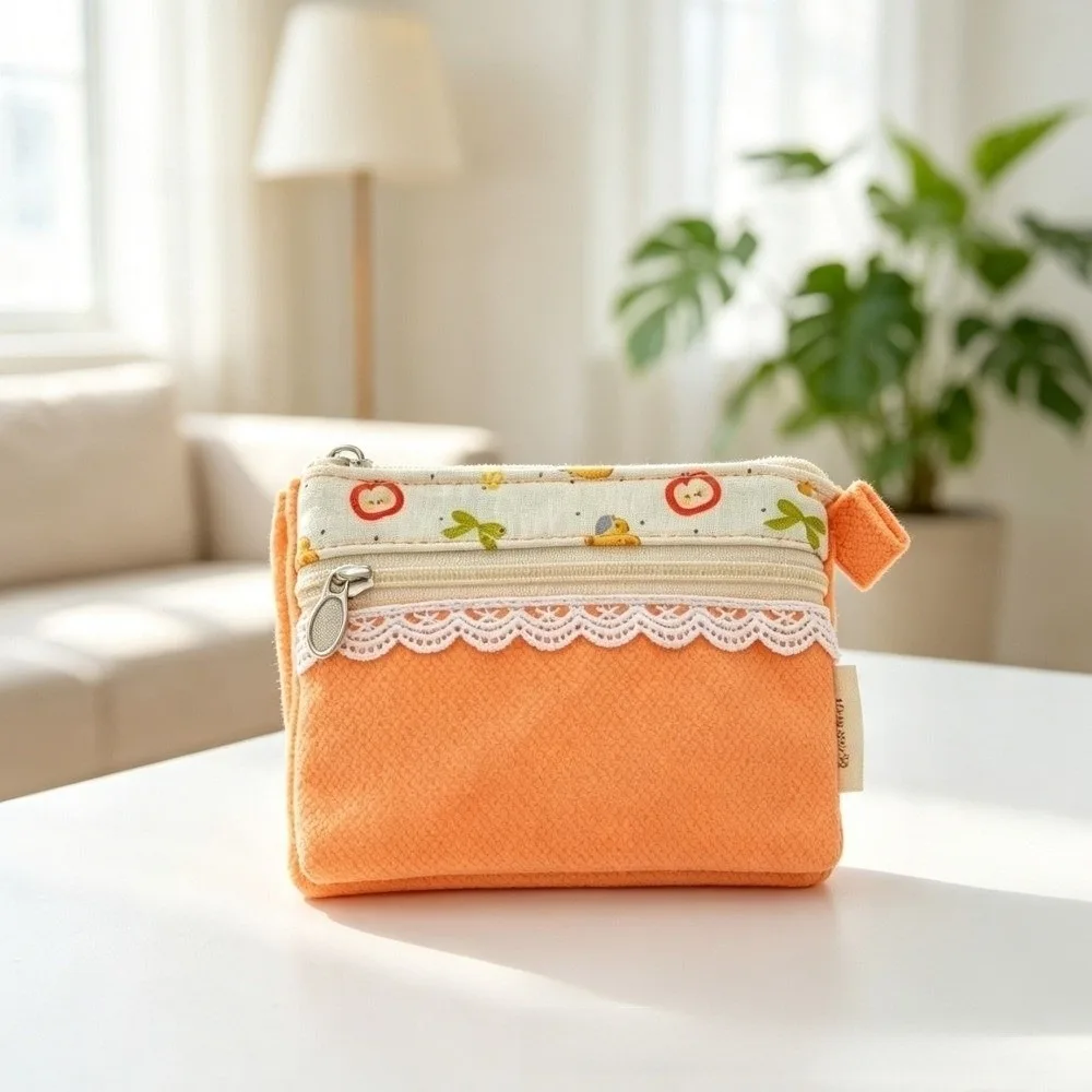 Portable Cartoon Bear Coin Purse Multi-Layer Waterproof Document Bag Zipper Card Holder for Women