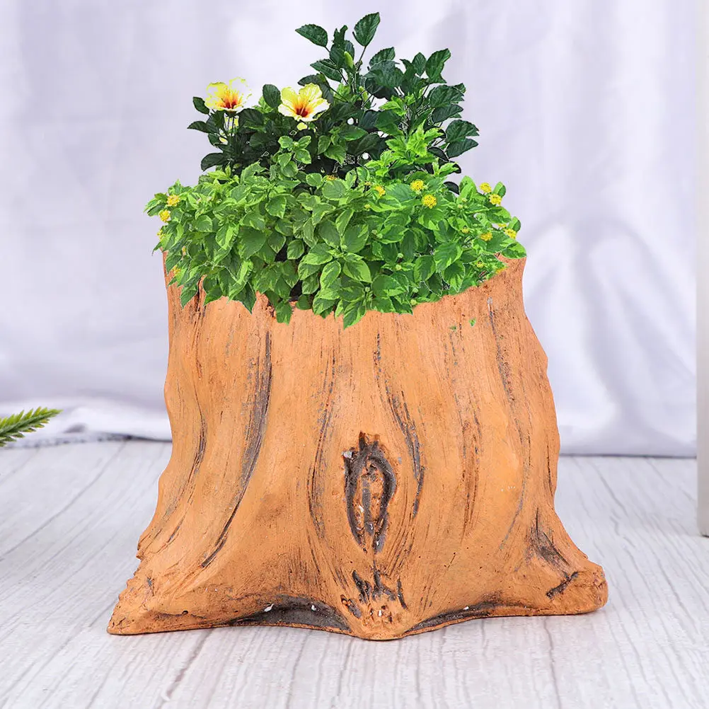 2Pcs Cement Flower Pots Simulated Stump Vintage Planter Bonsai Pots Large Capacity Succulent Plant Container Garden Supplies