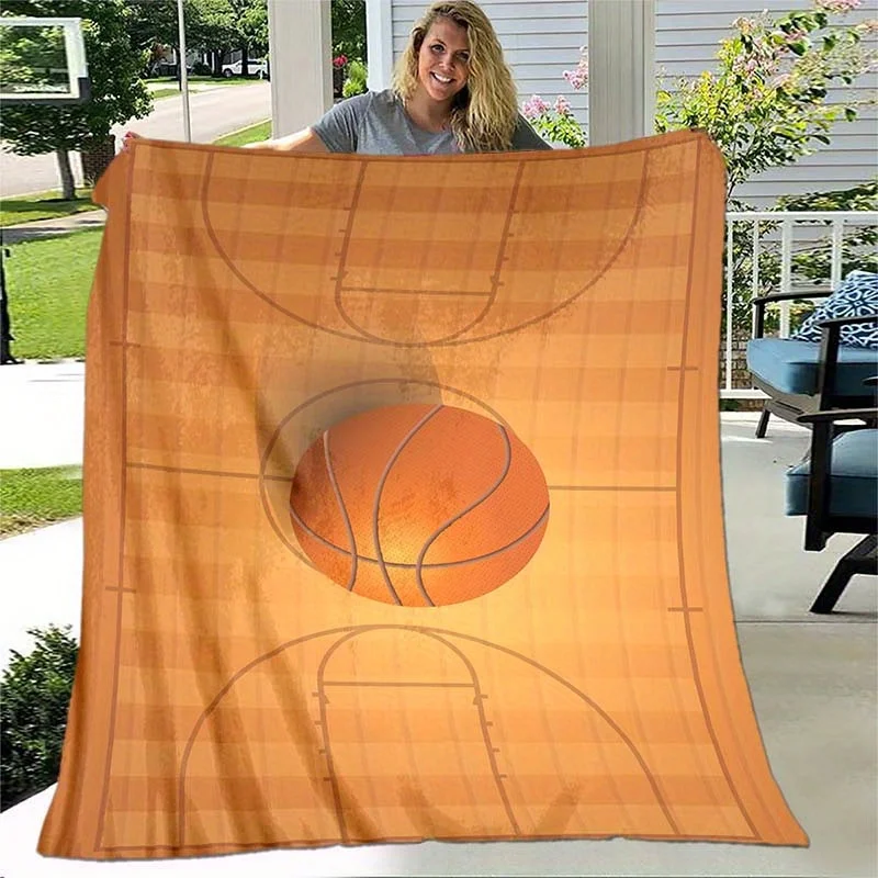 Basketball court sports theme flannel blanket gym lover gift athletic design soft cozy throw blanket for boys room living room