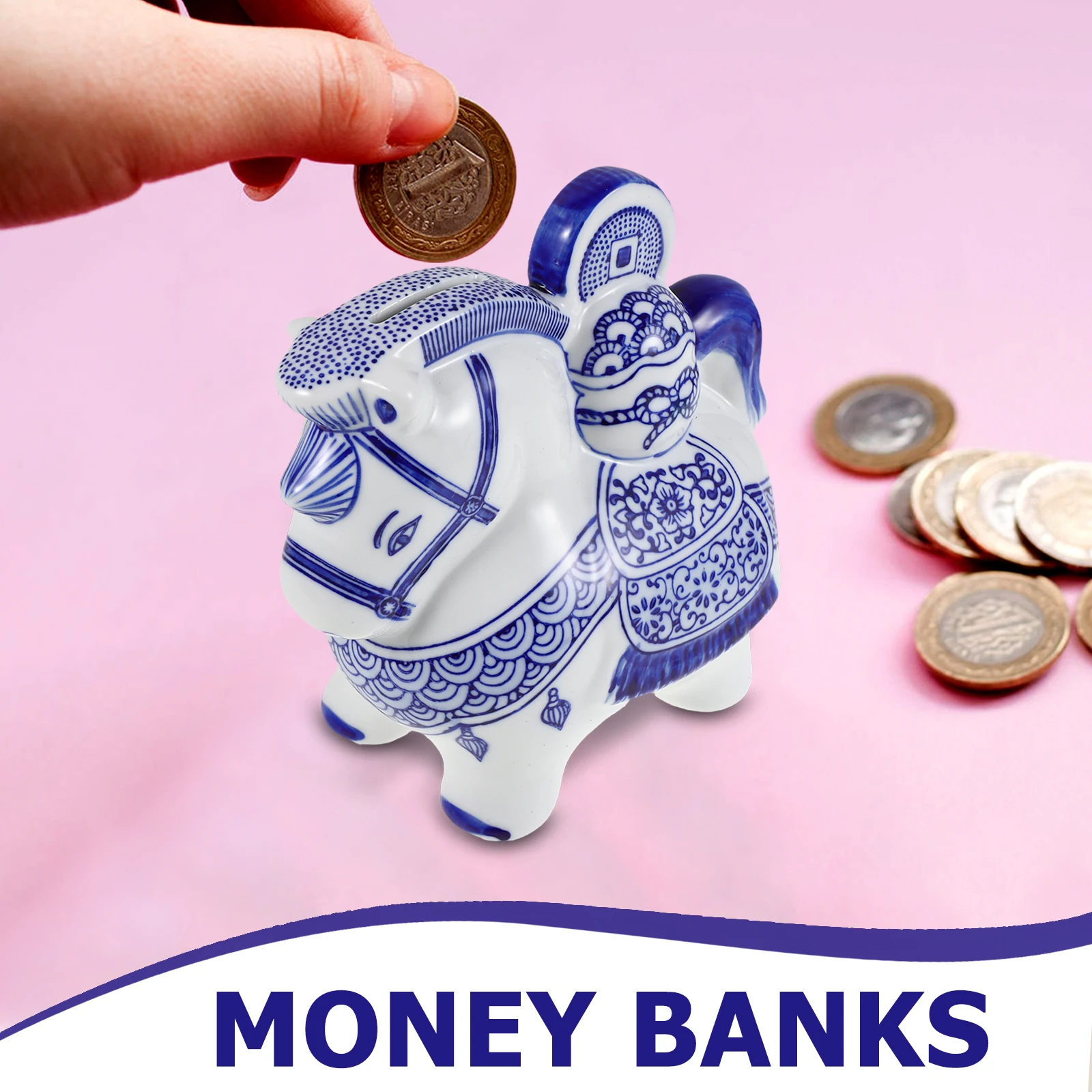 

Chinese Piggy Bank Blue And White Horse Money Bank Ceramic Horse Figurine Cute Coin Container For Home Decor New Year Gift