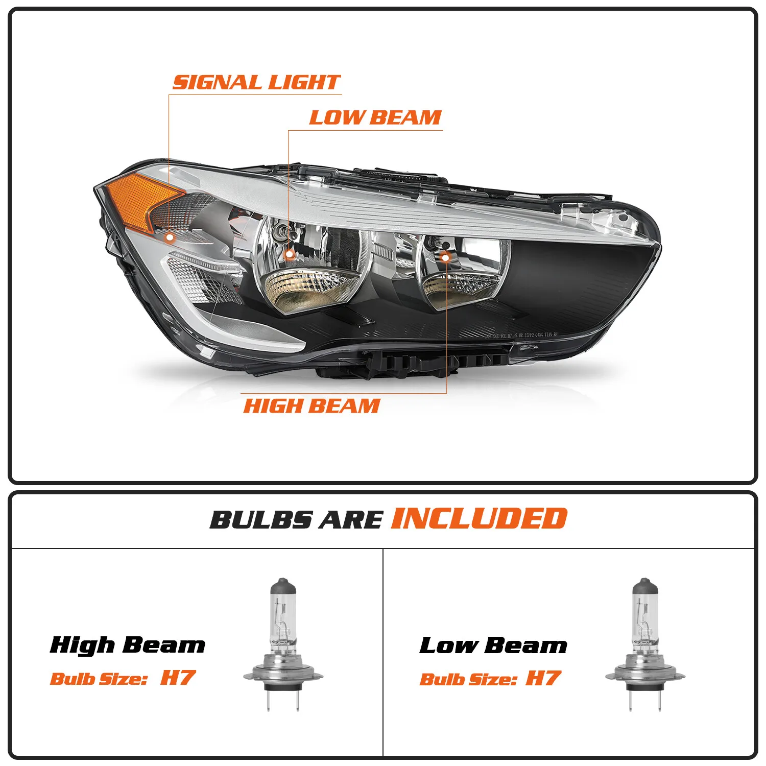 For 2016-2022 BMW X1 Halogen Headlight Passenger Right Side Headlamp w/ Bulbs