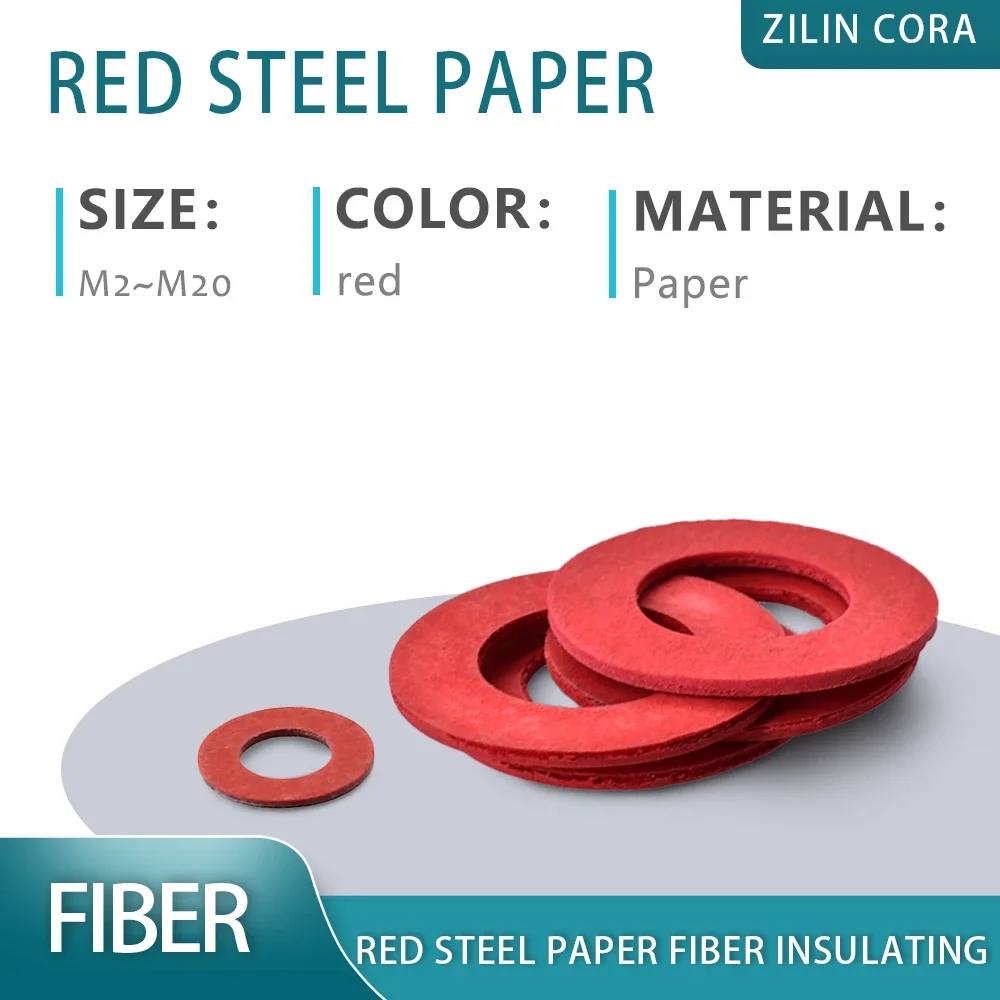 Red Steel Paper Fiber Insulating Flat Washer Insulation Plain Gasket Ring Spacer M2 M2.5 M3 M4 M5 M6 M8 M10 M12M14 M16 M18 M20