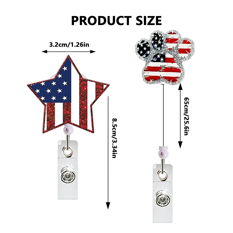 New American Flag Glitter Star Badge Reel July 4th Badge Holder Independence Day 360 Rotating Badge Brooches Doctor Nurse Gift