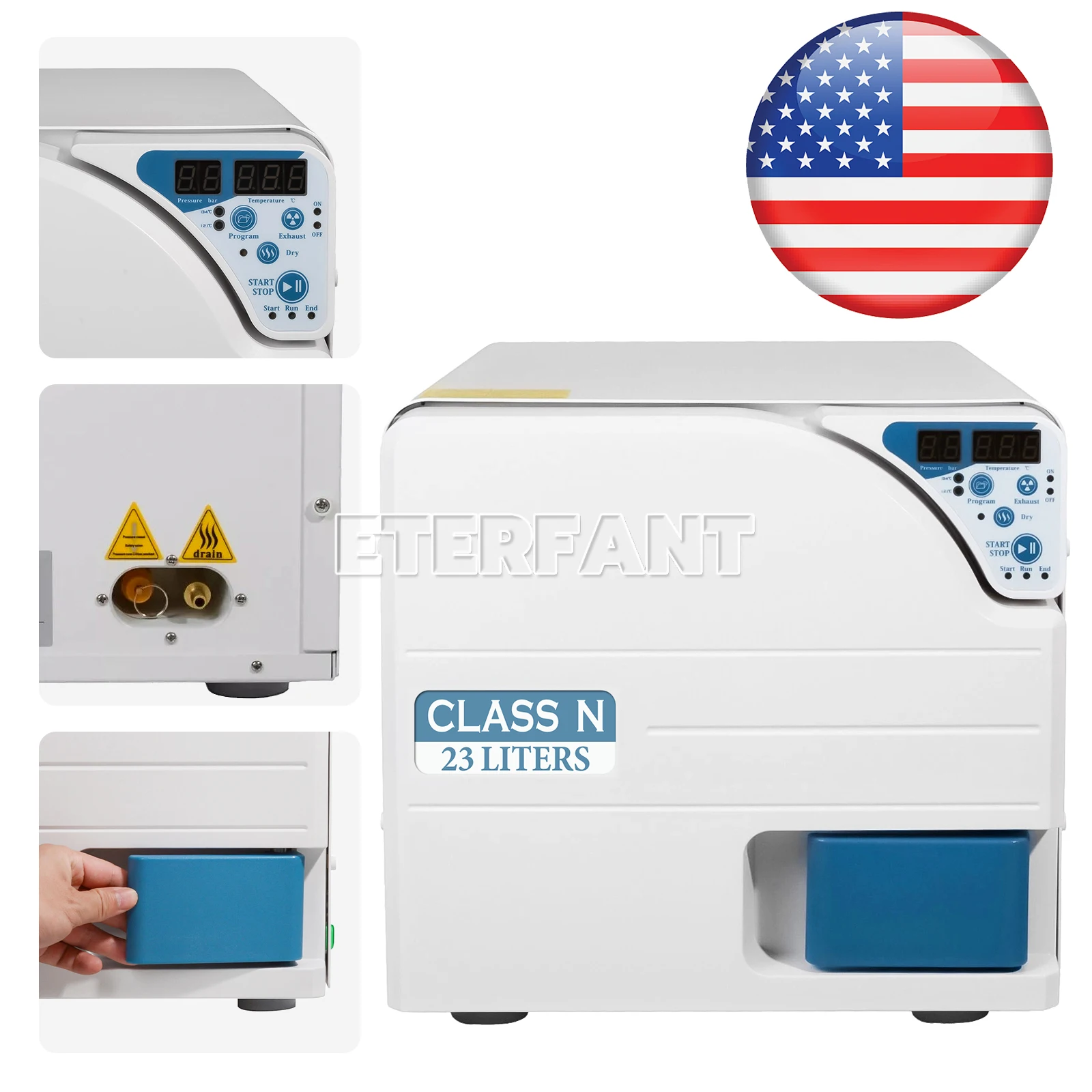 ETERFANT Dental 16/18/23L Class N/23/18L Class B LCD+Printer Autoclave Steam Sterilizer with Drying Function