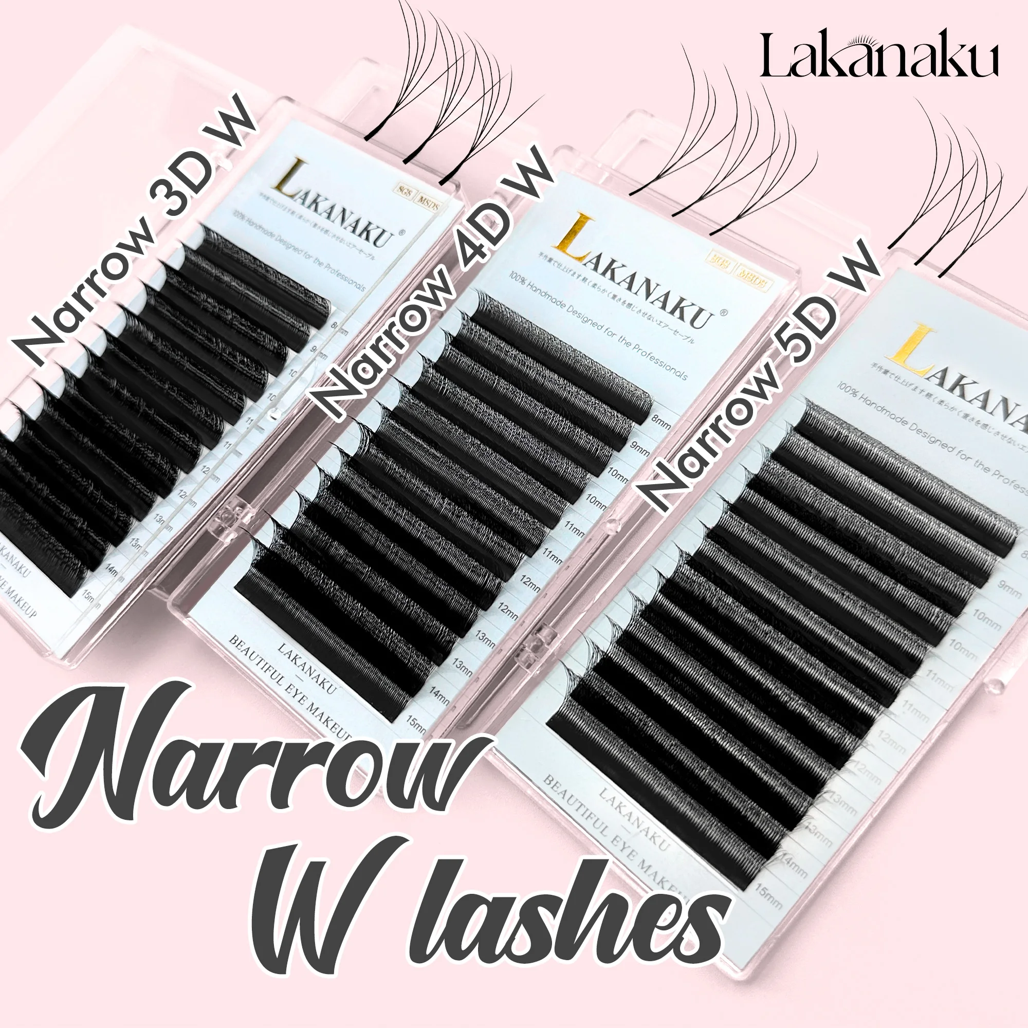 LAKANAKU Narrow W Lashes 3D 4D 5D Brazilian W-shaped Lash Bundles Speedy Premade Fans Eyelash Extensions