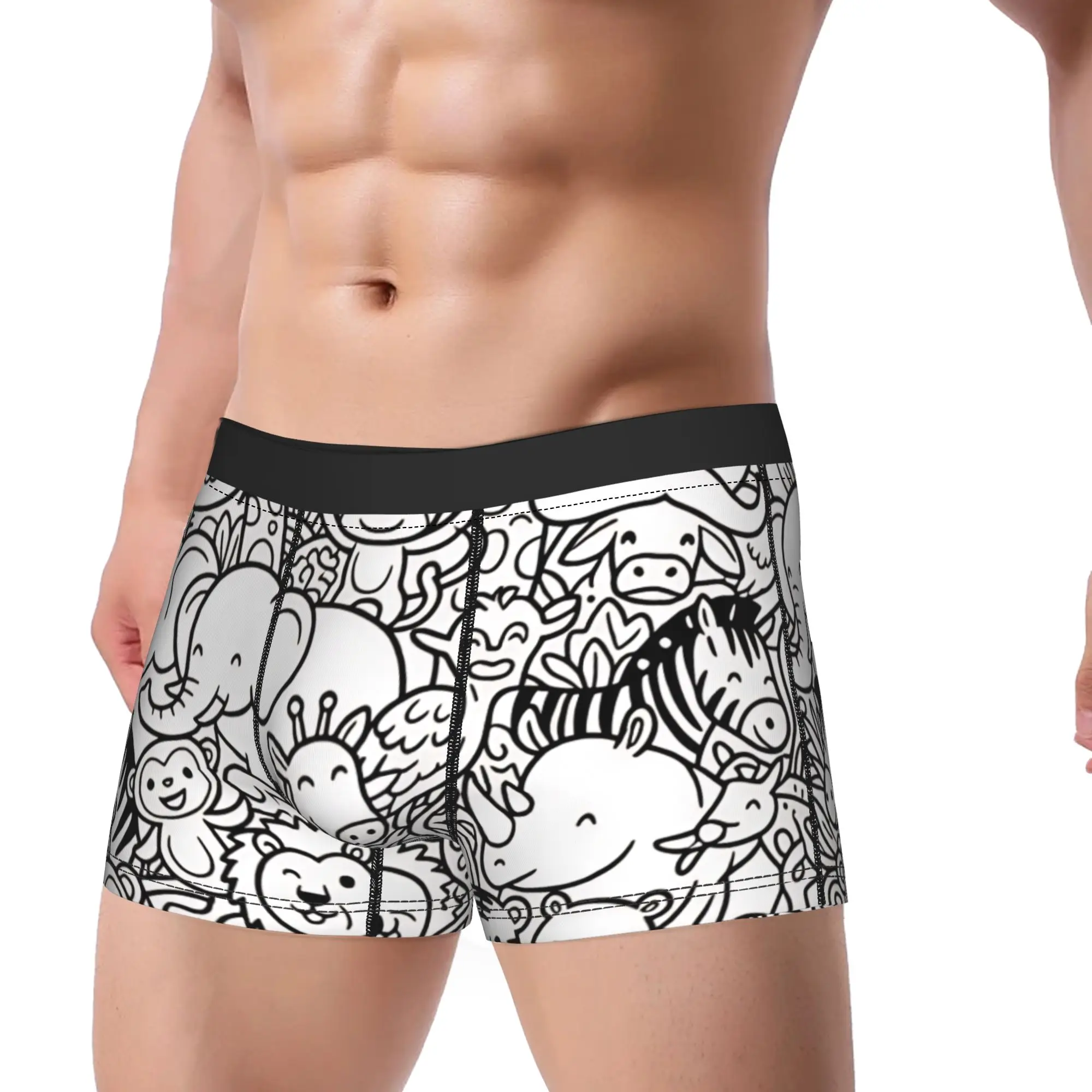 Jungle Wild Animals Doodle Collection Line Art Graphic Boxer Brief  Underwear Hot Sale Breathable Boxershorts Large Size Panties