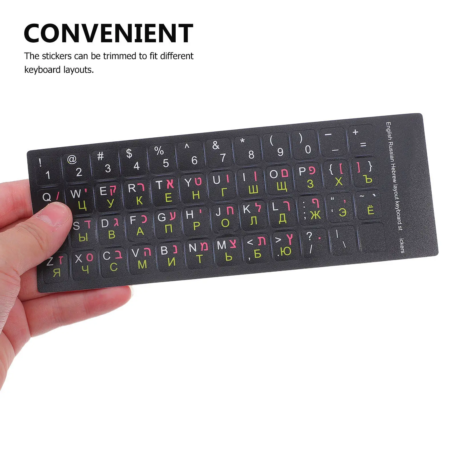 10Sheets Keyboard Stickers Multilanguage Hebrew English Russian Typing Labels Easy Install Removable Hd Printed Laptop Computer