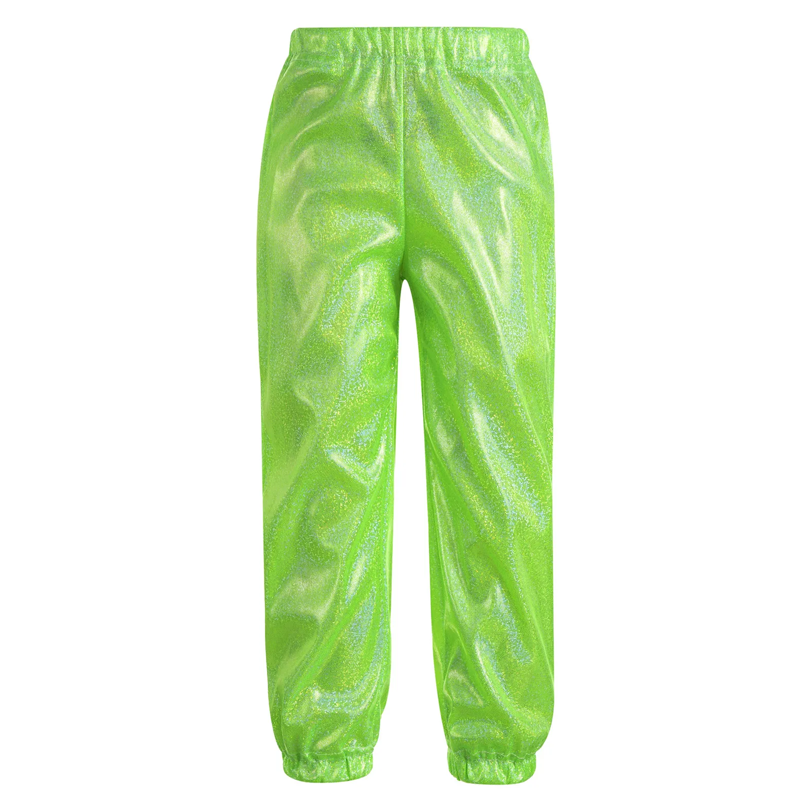 Kids Boys Girls Jazz Hip Hop Costume Street Dance Pants Shiny Metallic Elastic Waistband Trousers Party Performance Dancewear