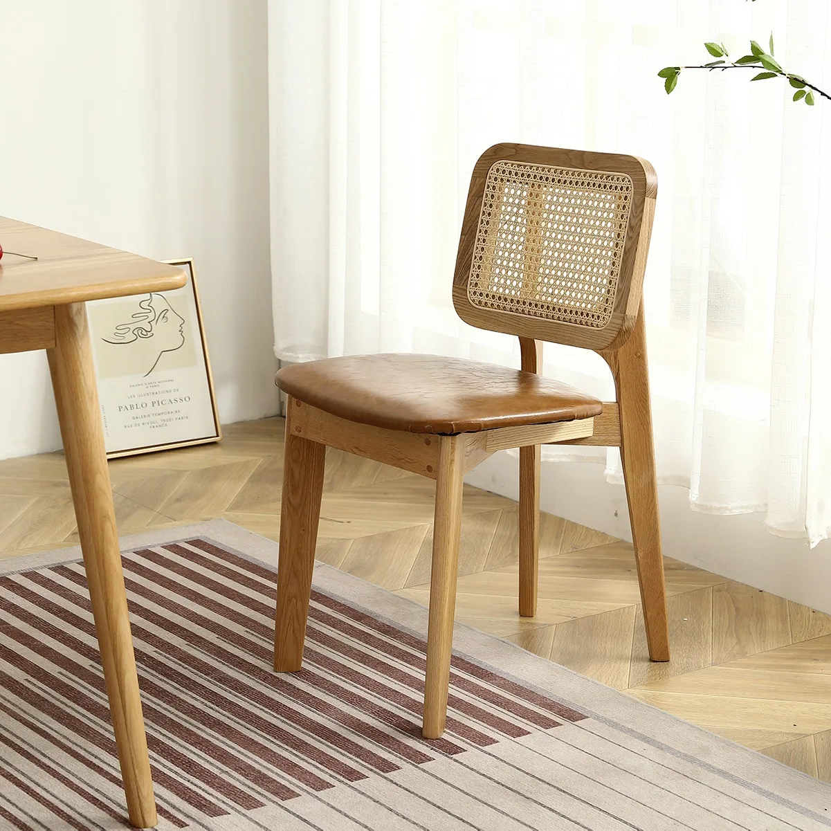 Nordic solid wood dining chairs, rattan back chairs, home balcony leisure chairs, B&B restaurants, simple negotiation tables and