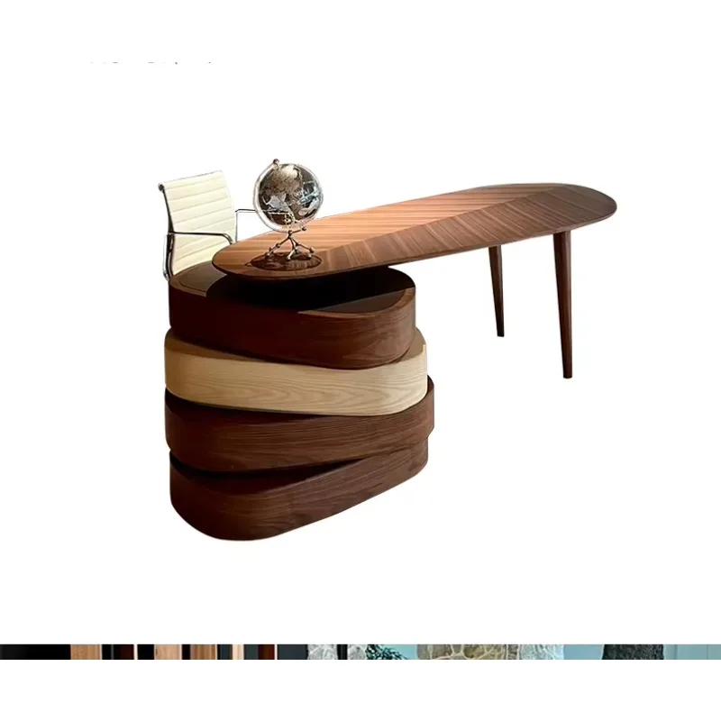Modern simple desk Italian desk Solid wood large board boss table Walnut study retro rotating desk
