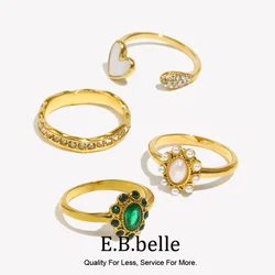 E.B.belle Scallop Pearl Luxurious Elegant Fashion Asymmetric Large and Small Flower White Heart Opening Snake Ring