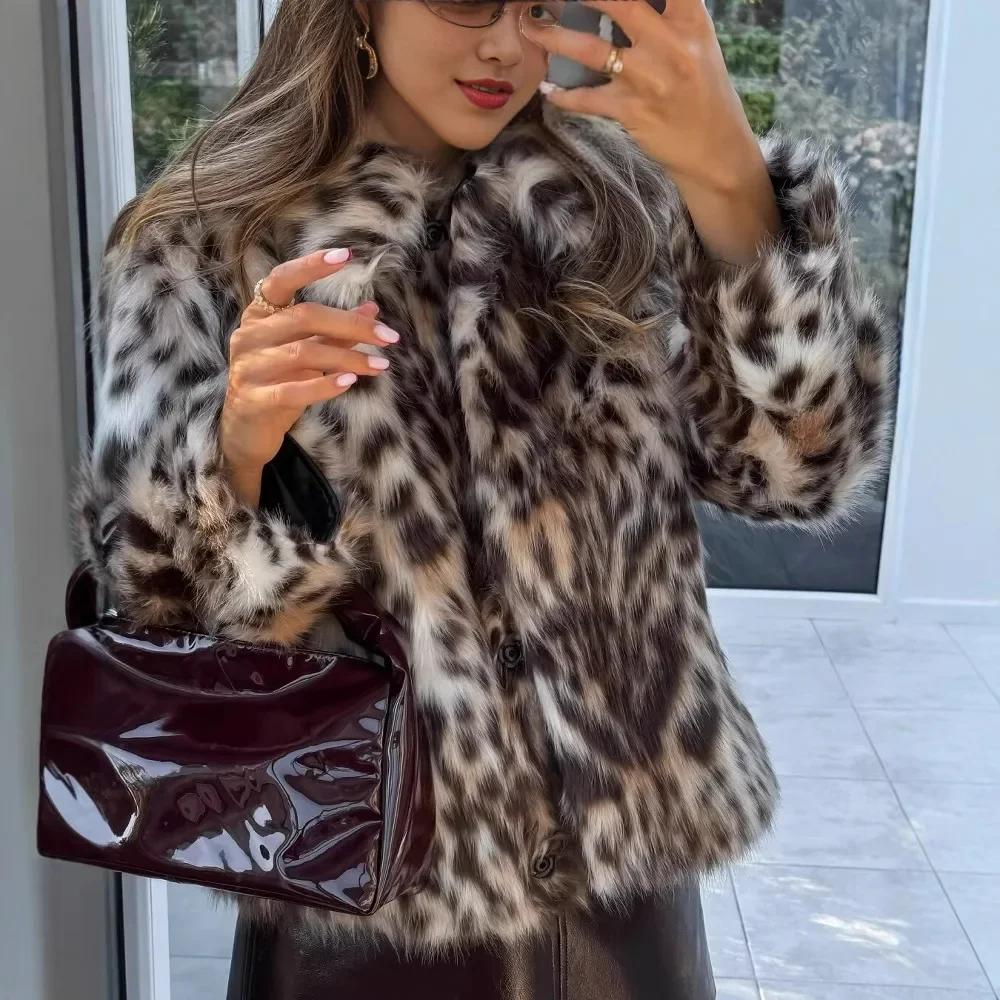 Women's Wild Leopard Print Faux Fur Jacket - Aliexpress Bestseller Short Lapel Unique Fuzzy Coat