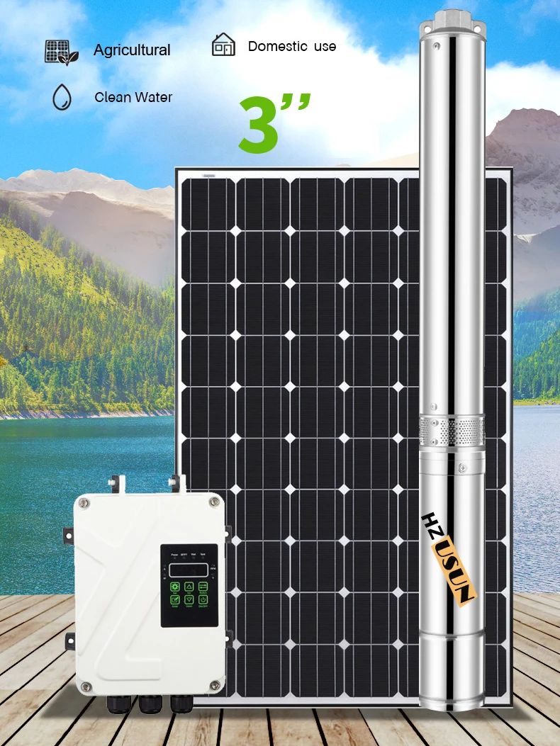 

Usun 0.5hp kit bomba riego solar bomba sumergible energia solar 24v 370w de poço profundo bomba de agua solar con panel sistema