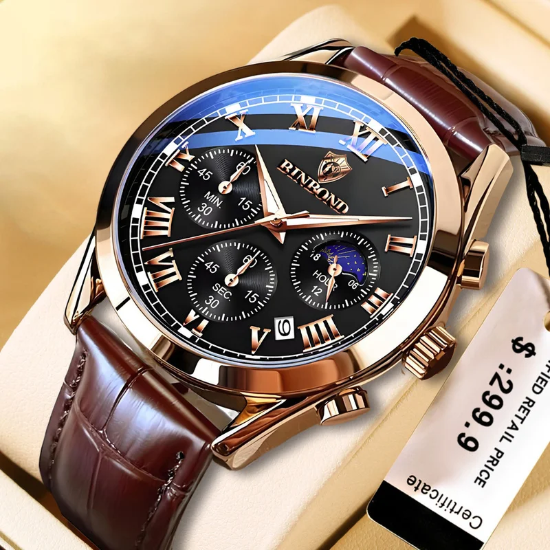 Men's Multi-functional Wristwatch Timing Stopwatch Calendar Waterproof Quartz Wristwatch Night Light Business Fashion Male Clock