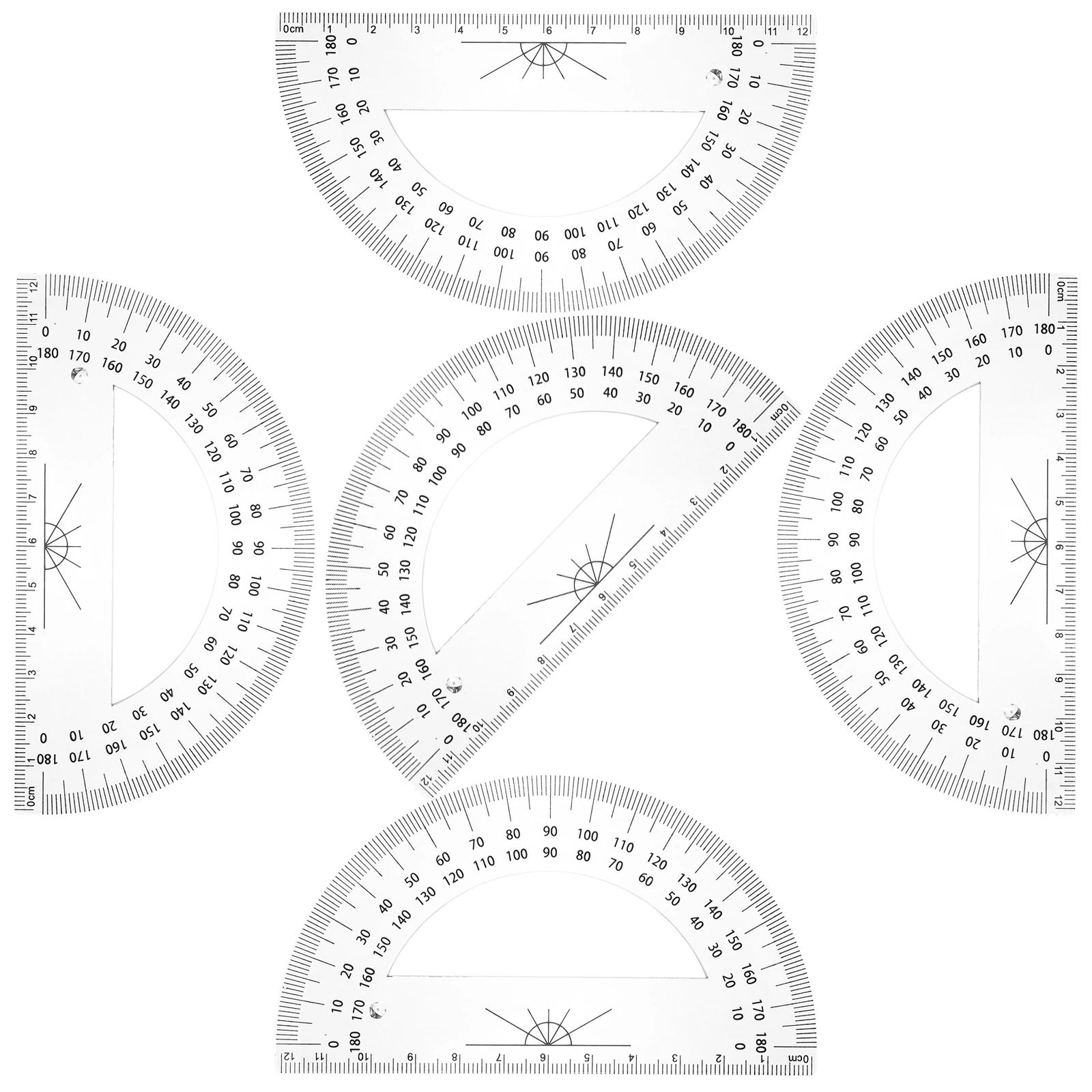 5pcs Protractors Plastic Transparent 180 Degrees Half Circle for Student Math Geometry Lesson Stationery Tools