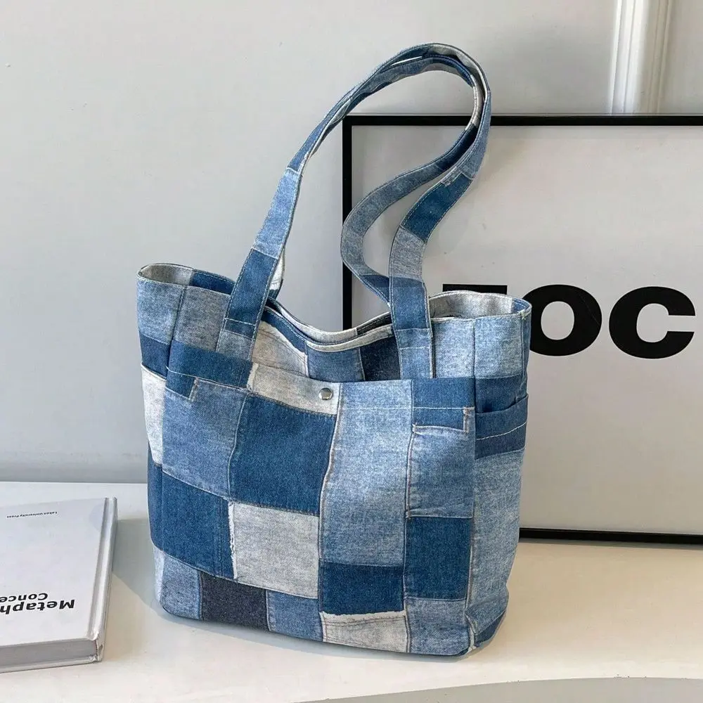 

Denim Effect Tote Bag With Multiple Pockets, Shoulder Bag And Handbag For Women, Fashionable Denim Backpack, Canvas Bag