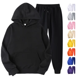 Conjunto de sudadera con capucha y pantalones de chándal de lana Lisa Unisex, ropa deportiva, Conjuntos de joggers, trajes de chándal Para Hombres