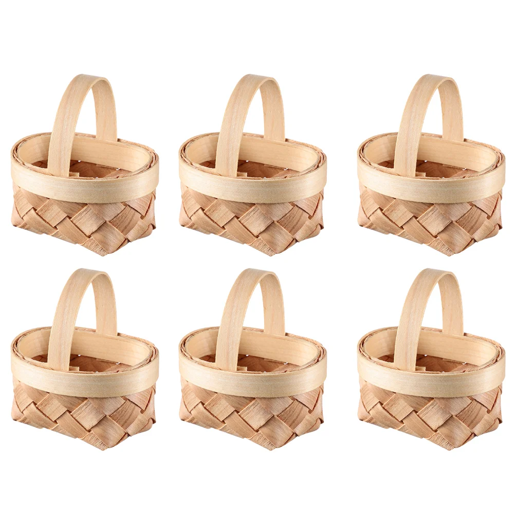 6 Pcs Wood Chip Basket Baskets for Gifts Flower Girl Wicker Weddings Rattan Furniture Decor Mini Woven Candy Christmas Tree