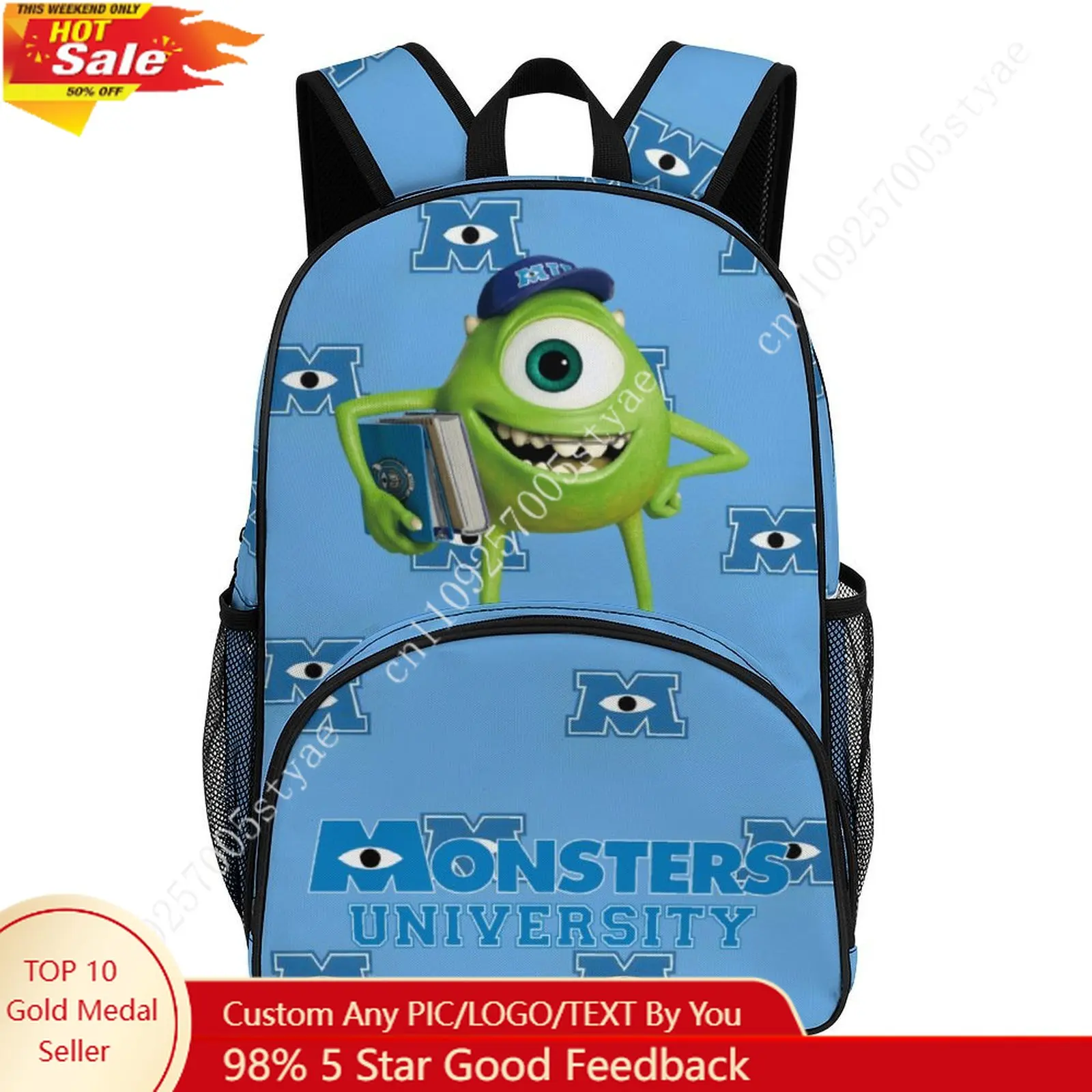 

Mike Wazowski Large Capacity Backpack Disney Cartoon Decorate Fabric Bags Design Your Photo Logo Text Party Holiday Custom Gifts