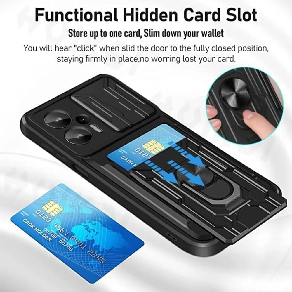 Slide Camera Card Case For Xiaomi Poco F5 M5 X5 Xiaomi 13 13 12 Pro 12T Redmi Note 12S 12 Pro 12 11 Heavy Duty Protection Covers