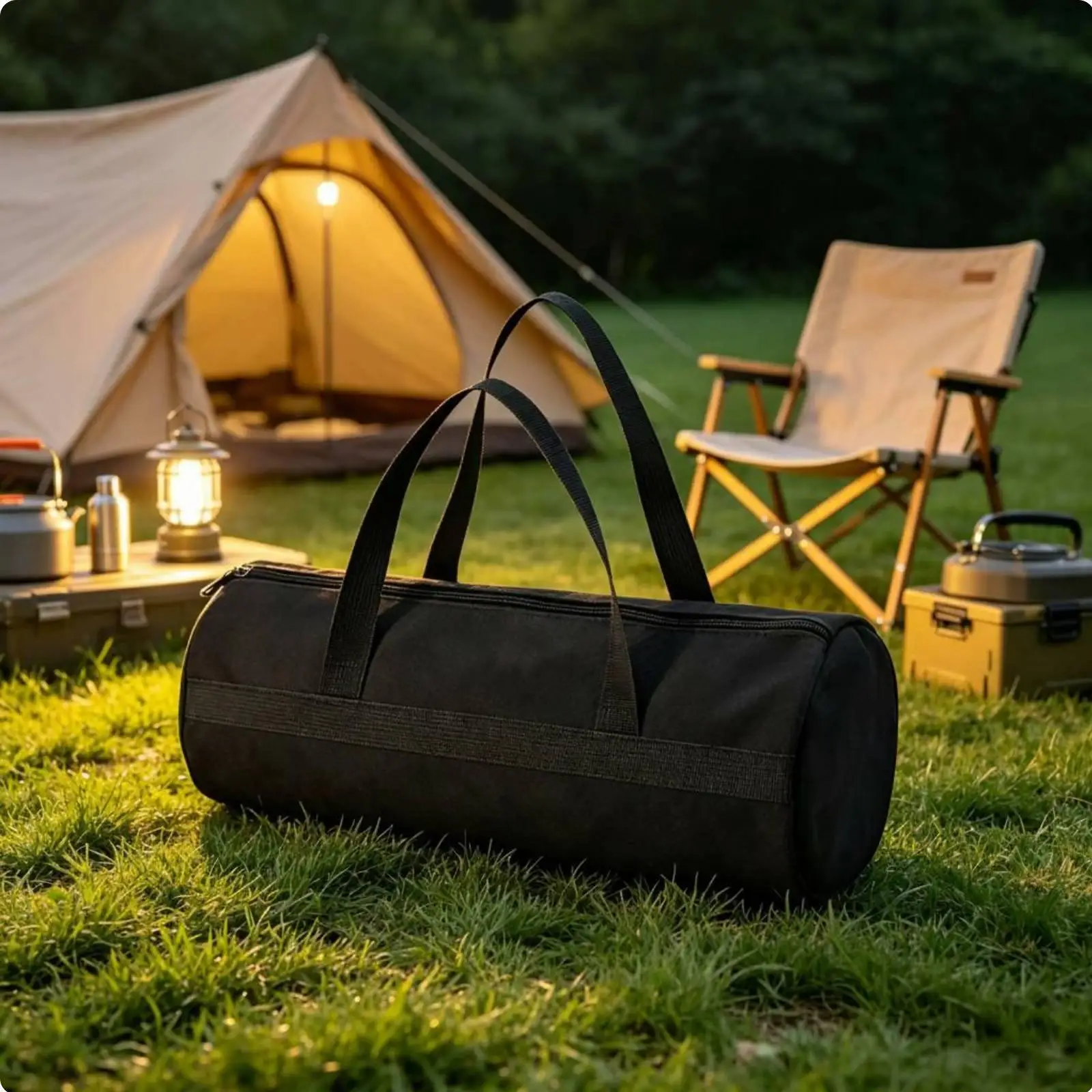 Outdoor Storage Pouch Secure Zipper Tent Peg Bag with Webbing Strap for Campsite Tools and Accessories