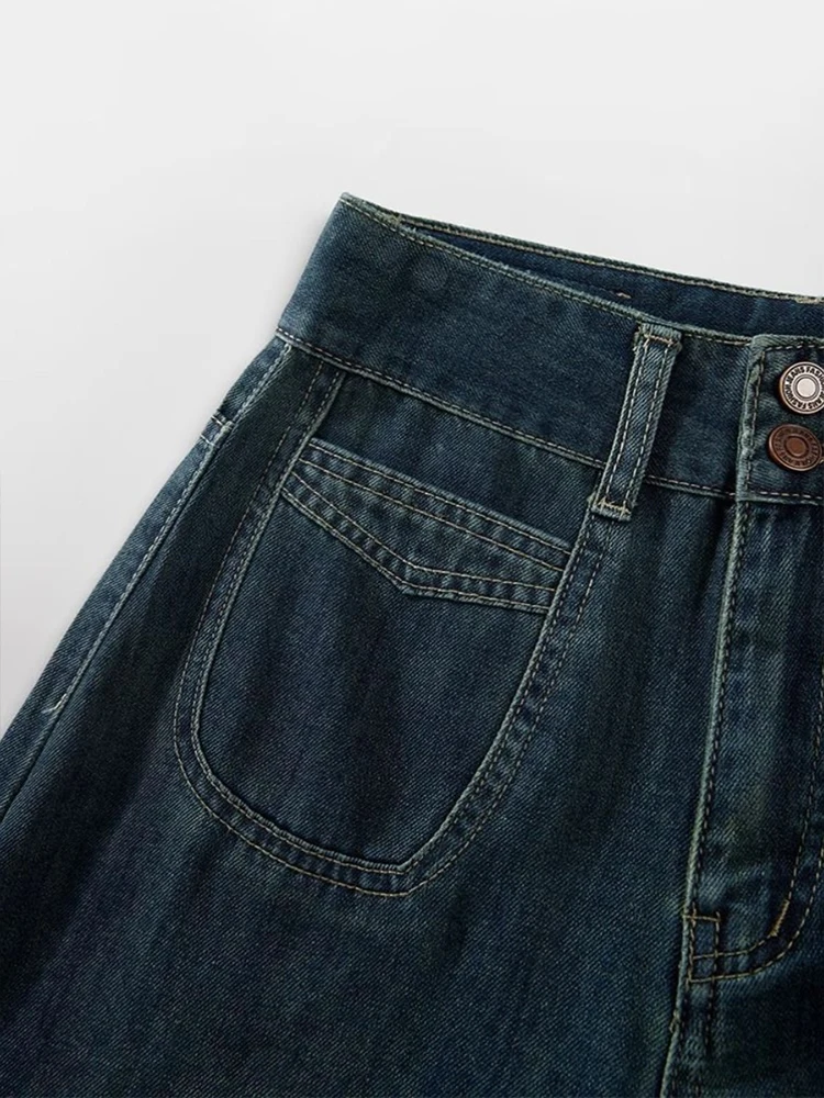 Cintura alta perna larga denim jeans feminino verão solto emagrecimento drapeado em linha reta até o chão calças vintage duplo bule