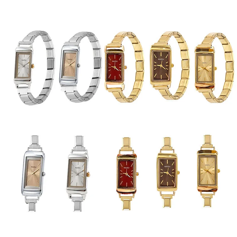 Minimalist Vintage Long Square Watch Stainless Steel Link Band Luxury Niche Detachable DIY Module Ladies FashionQuartzWristwatch