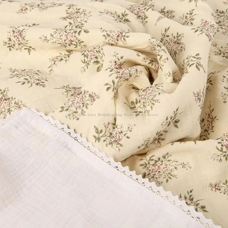 Manta algodón con ribete encaje delicado para bebé, manta cómoda para bebé