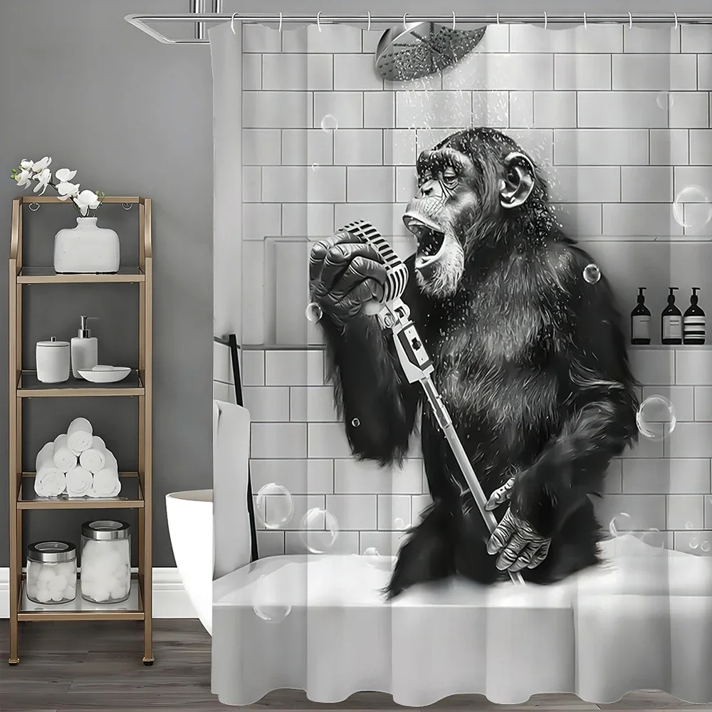 

Funny Monkey Black and White Fun Animals in Bathtub Shower Curtain, Bathroom Decorative Shower Curtain, Waterproof Shower Curtai