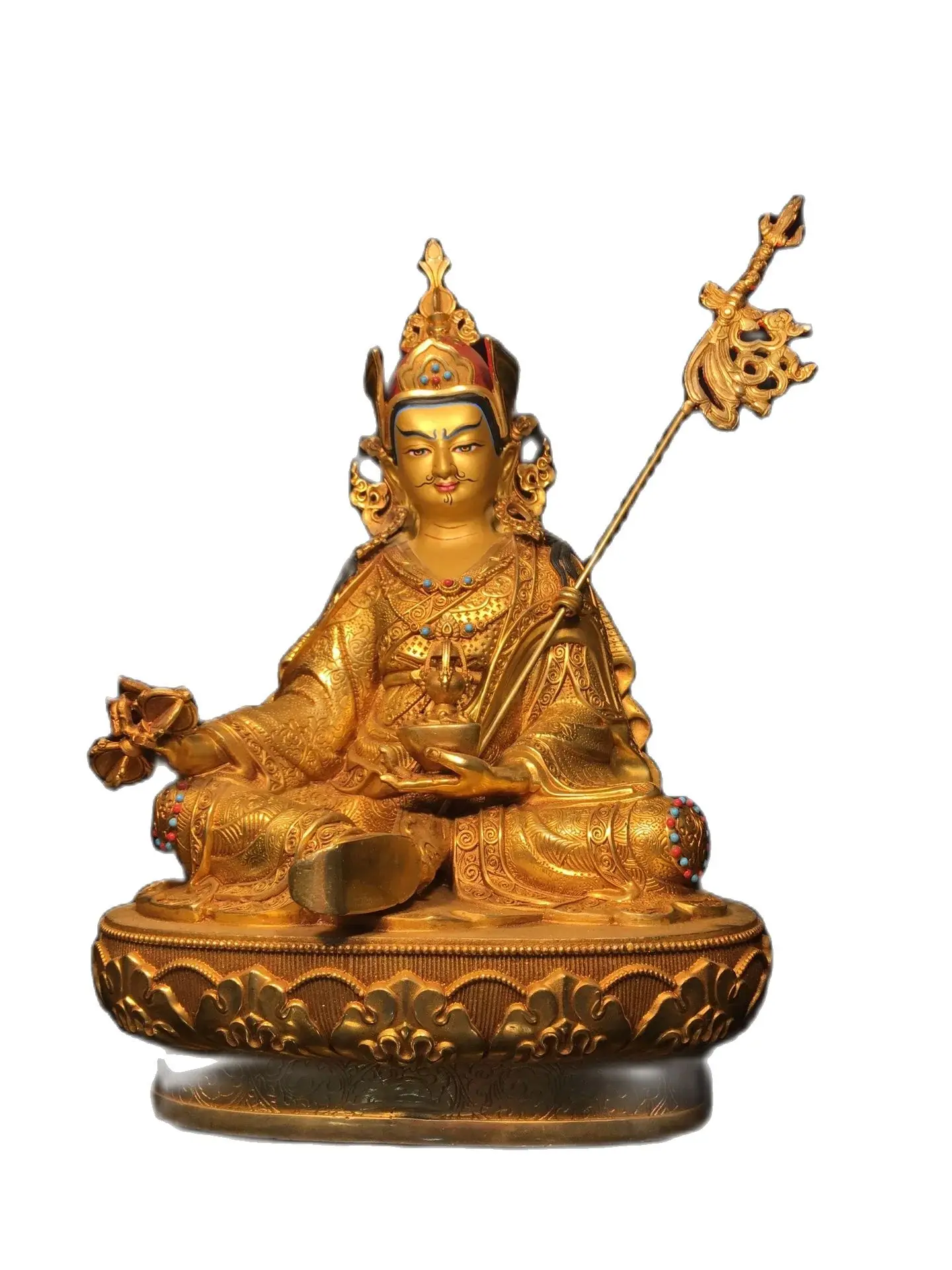 Buddha statue ornaments Nepalese Craftsmanship Copper Gilded Face Lotus Peanut Master, Exquisite Craftsmanship Height 33cm, thic