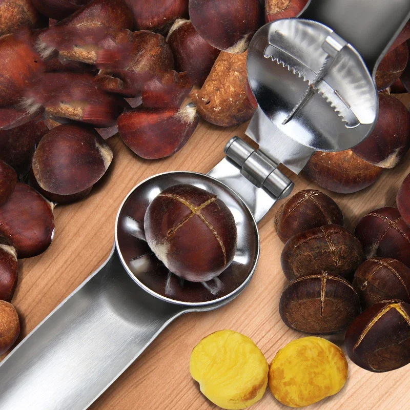 Household Metal Chestnut Opening Tool Cross Cut Chestnut Sheller Nut Cracker Peeling Machine Kitchen Nut Shelling Gadget