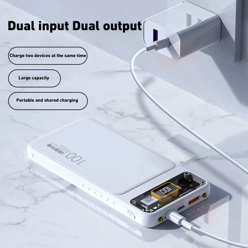 Banco de energía de carga súper rápida, 100000mAh, portátil, ultrafino, tipo C, para iPhone 15, 14, 13, Samsung, Xiaomi, batería de repuesto