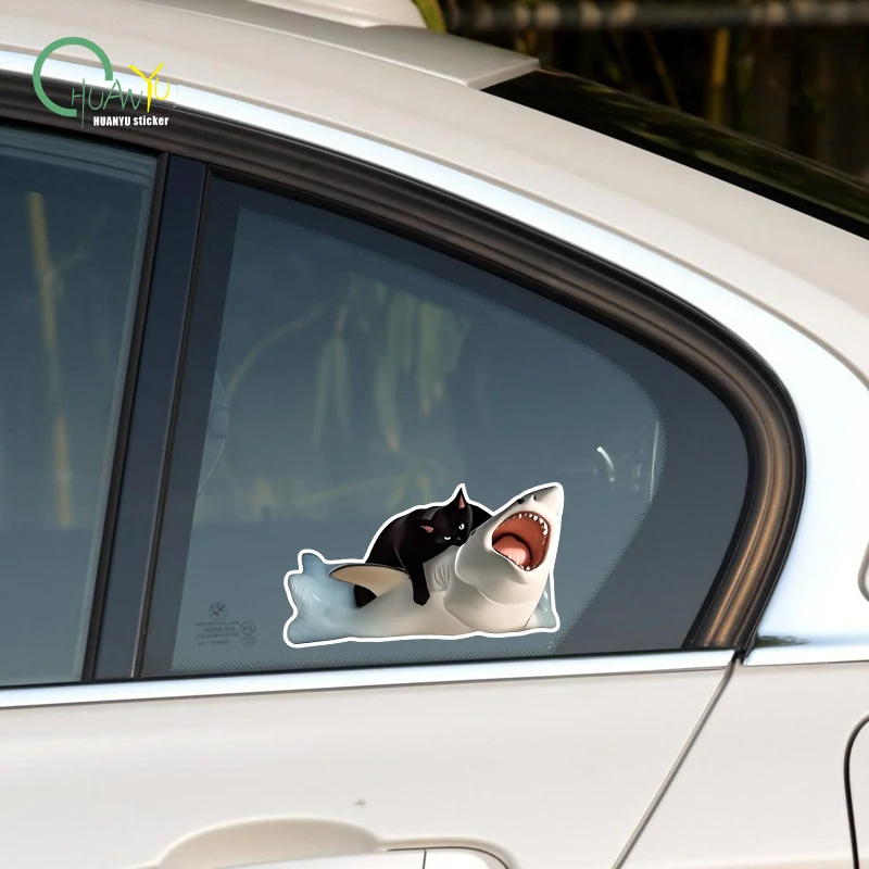RETLPER Reflective Sticker Black Cat Suppressing Shark Funny Pet Emoji Car Motorcycle Waterproof Decal view 5