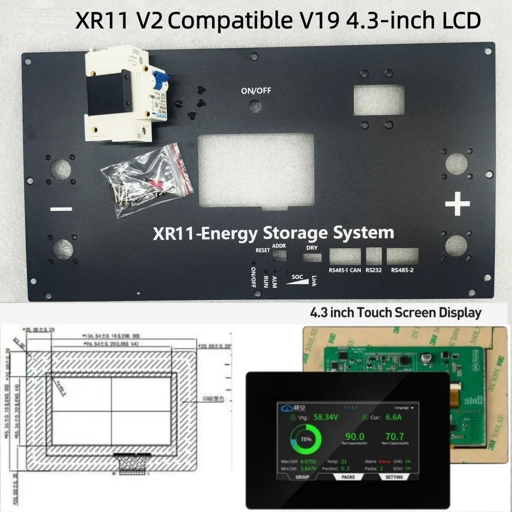 Install Panel for V19 JK Inverter BMS LCD with XR11 Compatible 4.3 Inches Display And XR13 Compatible 7 Inches Display