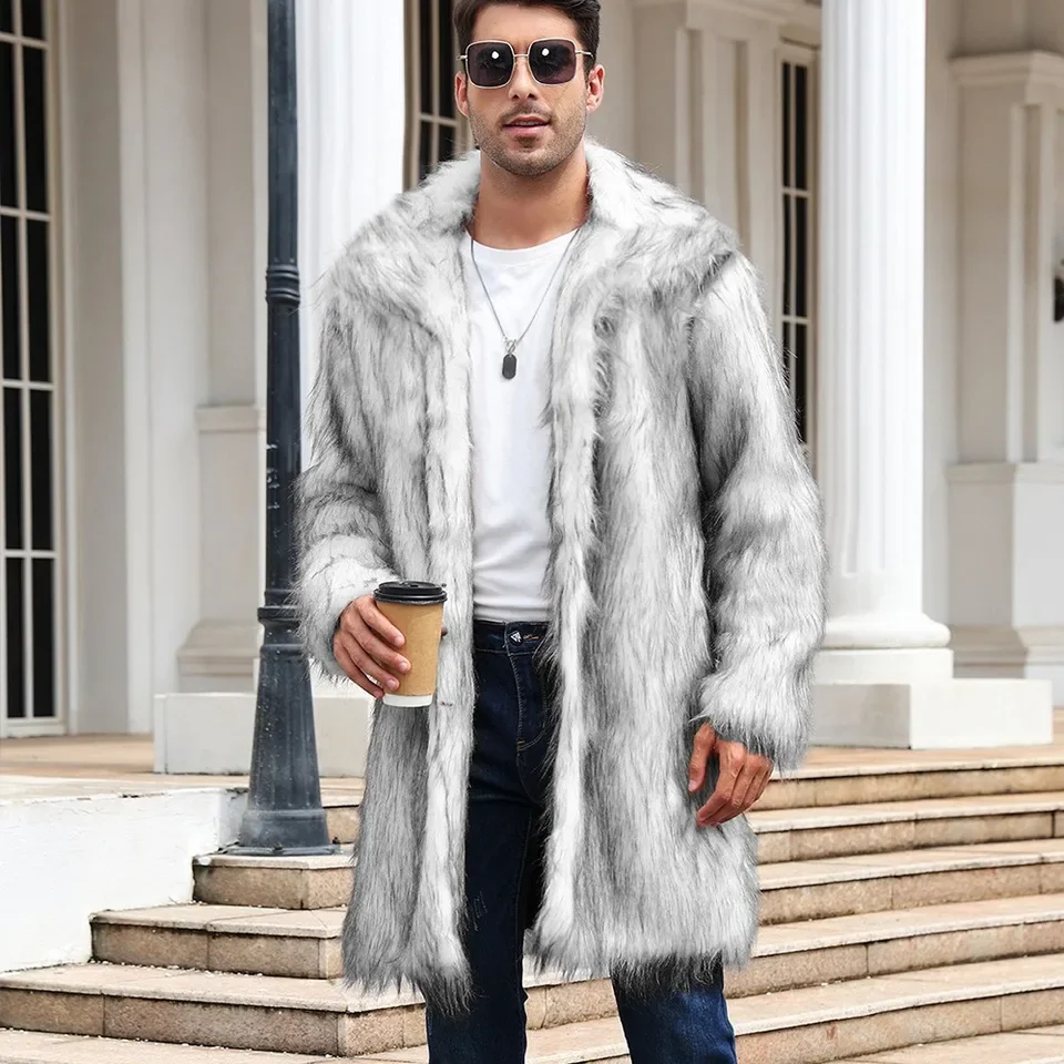 2026 New Men Imitated Fox Fur Leather Coat Casual Mid Length Thickened Warm Leisure Trench Coat Multiple Colors Optional