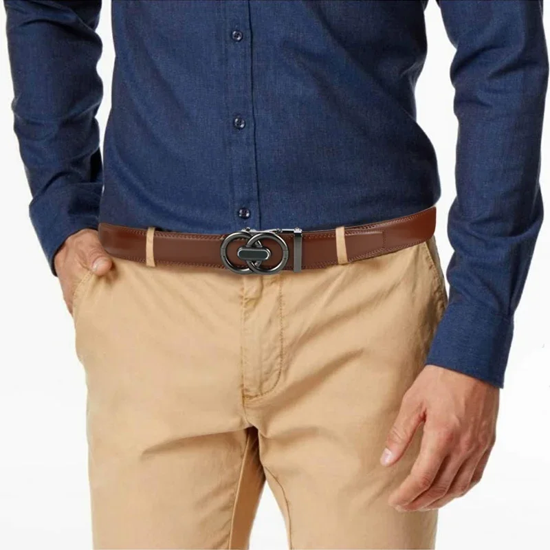 حزام سقاطة من الجلد الطبيعي للرجال ، مشبك أوتوماتيكي قابل للتعديل ، نمط عمل غير رسمي ، لوحة جلدية عالية الجودة