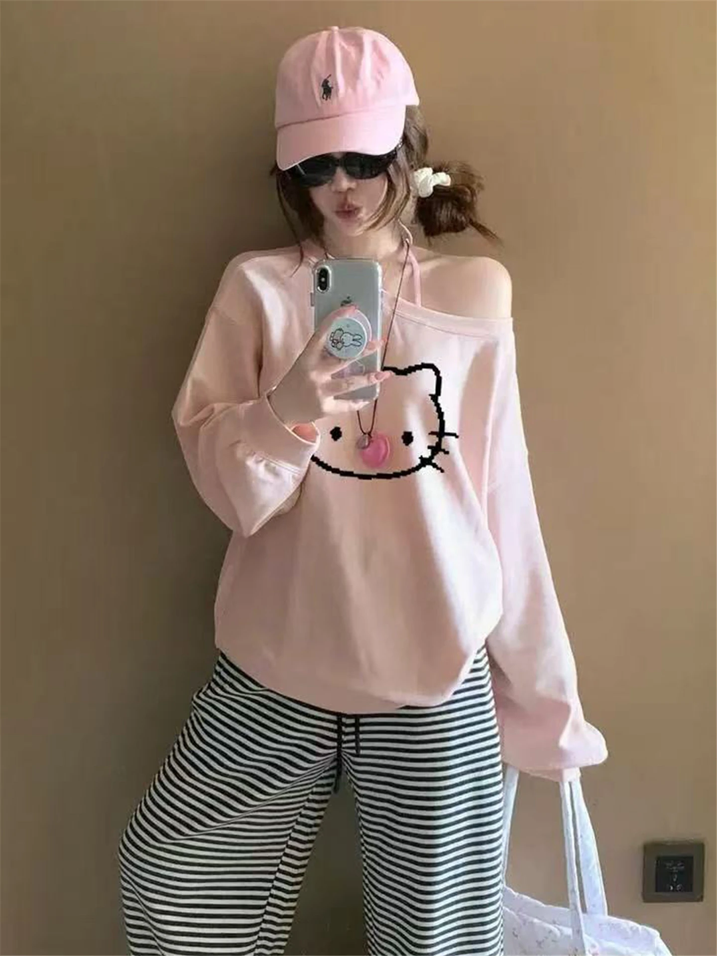 سترة بقلنسوة كاجوال مطبوعة برسوم كارتونية من American Sle HelloKit للسيدات للخريف والشتاء، النسخة الكورية اللطيفة #5