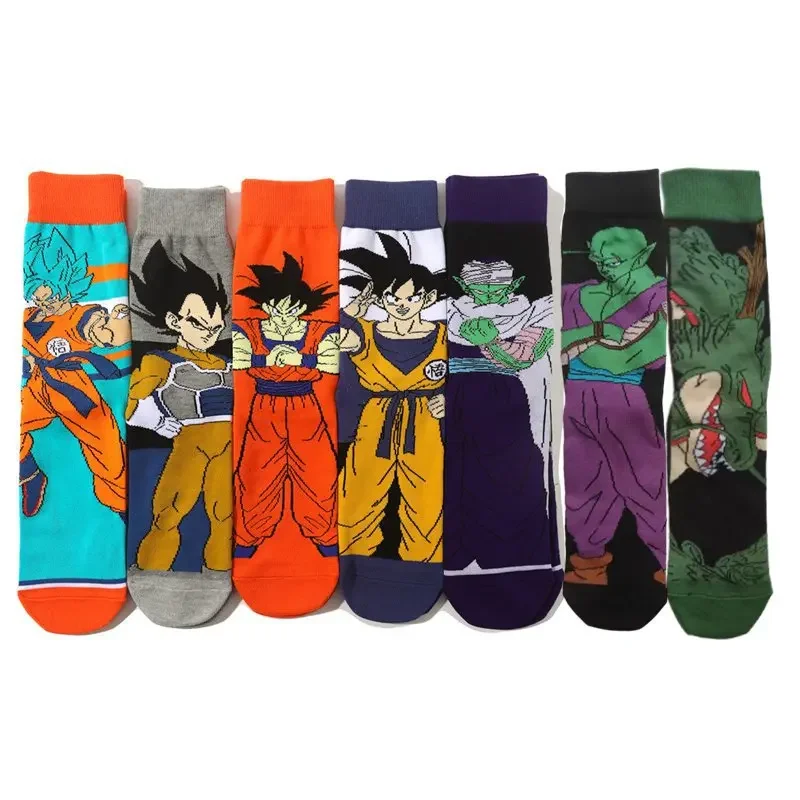 Dragon Ball Anime Figure Son Goku Vegeta Printed Mid-tube Socks for Men Cartoon Personality Casual Printed Cotton Long Sock Gift