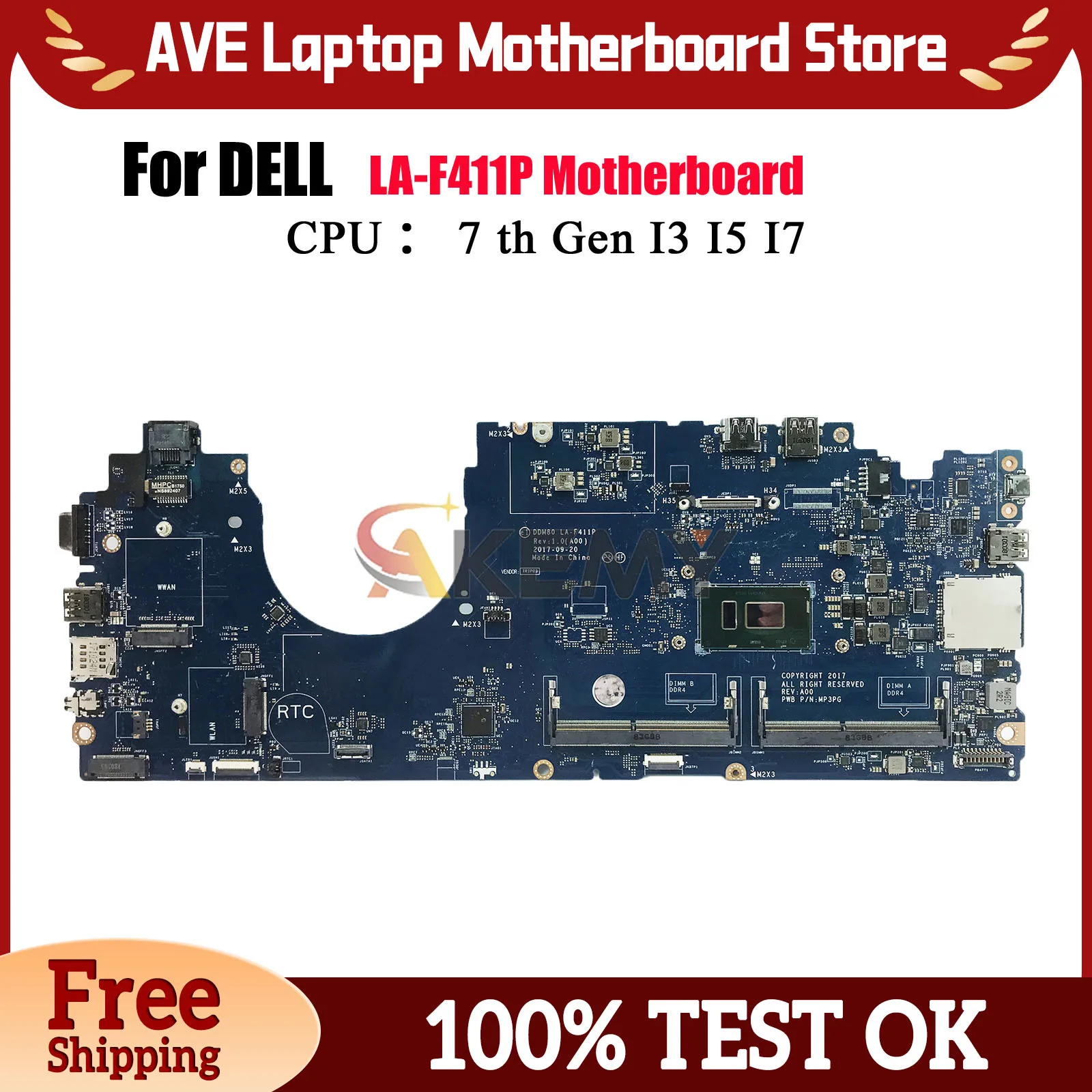 

For Dell Latitude 15 5590 LA-F411P Notebook Mainboard I3 I5 I7 7th 8th CPU 0CJWKW 0PTD05 0VJF9H 0VT64T 04J840 0FJGHG Tested OK