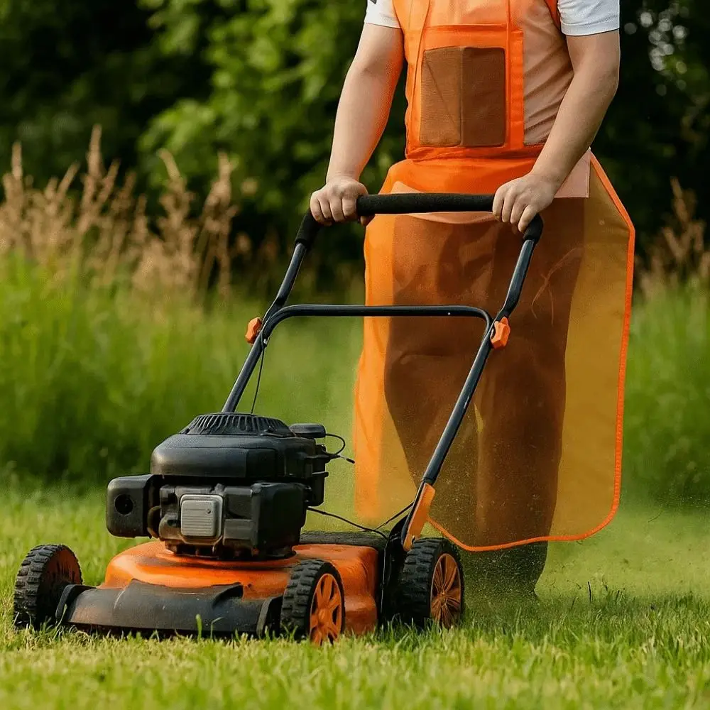

With Pockets Mesh Lawn Mower Apron Lightweight Safety Design Gardening Apron Adjustable Straps Full Protection