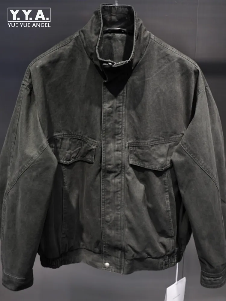 

Осенняя мужская джинсовая куртка в американском стиле ретро с воротником-стойкой, рабочая одежда, свободная верхняя одежда, повседневное красивое пальто с длинными рукавами