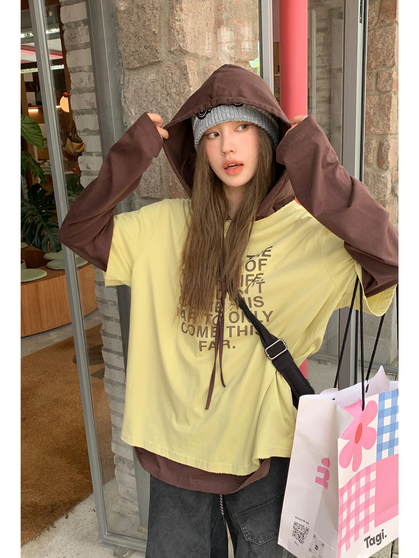Women's Lazy Style Real‑layered Hooded Long‑sleeve Sweatshirt, Autumn New American‑style Loose Casual Trendy Top