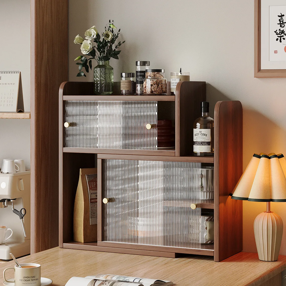 Desktop Shelf Dining Side Cabinet Countertop Locker Coffee Cup Holder Tea Cabinet