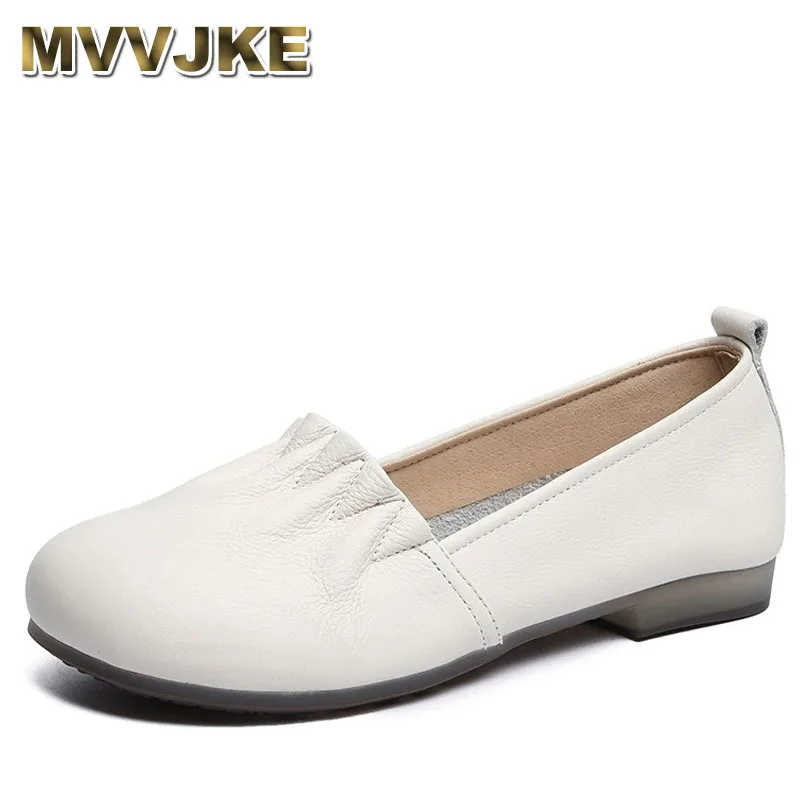 

Women Flats Cowhide Pleated Mules Size 43 Genuine Leather Daily Driving Flats Women Basic Moccasins Simple Loafers