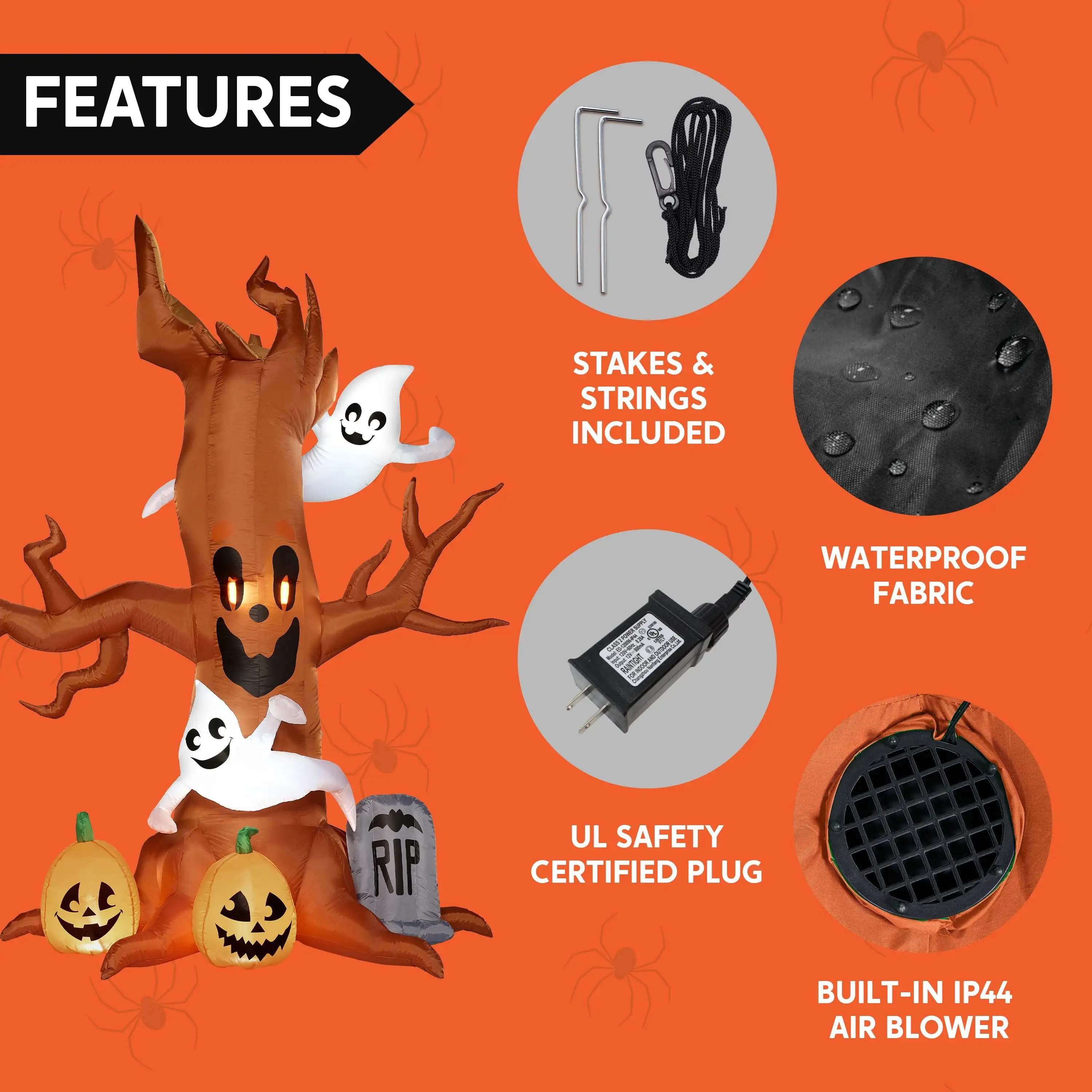 Joyfy Albero spaventoso gonfiabile di Halloween da 8 piedi Albero di Halloween con fantasma e LED incorporati Gonfiabili di Halloween da cortile gonfiabili