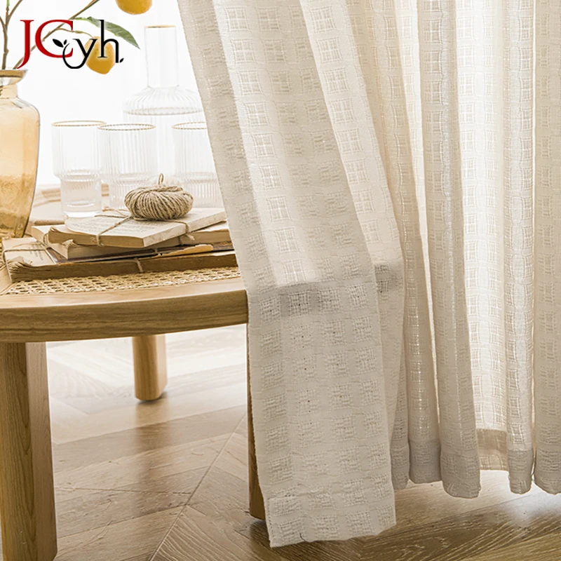 Japanese Tulle Curtains for Living Room Long Sheer Curtain for Bedroom Hall Rideaux Cortinas Finished Panel Linen Look Customize